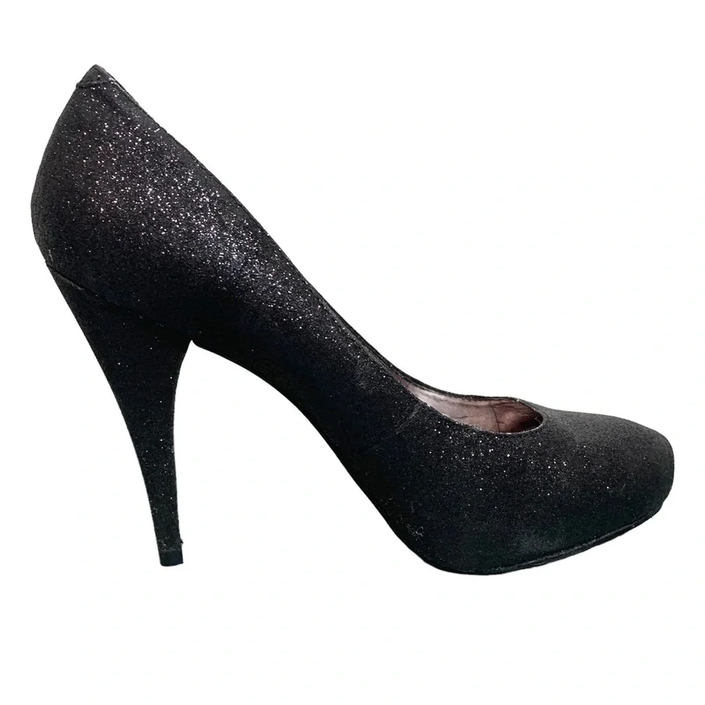 Steve Madden Heels P Maine Black Glitter Pump 7.5 NWOB